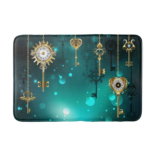 Antike Skeletttasten auf grünem Hintergrund Badematte (Vorderseite)