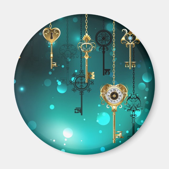 Antike Skeletttasten auf grünem Hintergrund Magnet (Vorne)