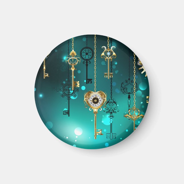 Antike Skeletttasten auf grünem Hintergrund Magnet (Vorne)