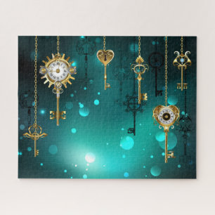 Antike Skeletttasten auf grünem Hintergrund Puzzle