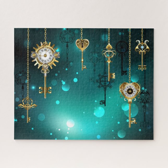 Antike Skeletttasten auf grünem Hintergrund Puzzle (Horizontal)