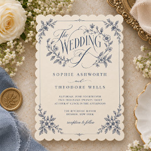 Antike Sketch Wildblumen Hochzeit Einladung
