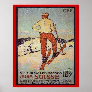 Antike Skier St Croix les rasses, Jura Schweiz Poster