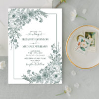 Antike Smaragd-Blumen-Linienkunst Schrift Hochzeit