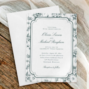 Antike Smaragdgrüne Florale Toile Rahmen Hochzeit Einladung