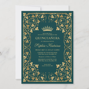 Antike Smaragdgrüne Goldrahmen-Tiara Quinceanera Einladung