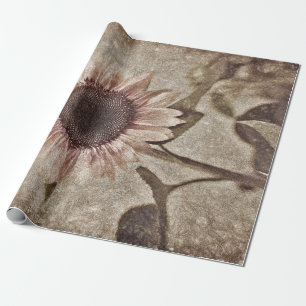 Antike Sonnenblume Pink Sepia Braun Rustikale Text Geschenkpapier
