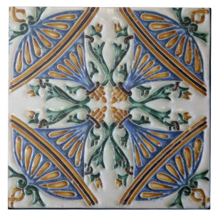Antike spanische Vintage-Majolika Fliese