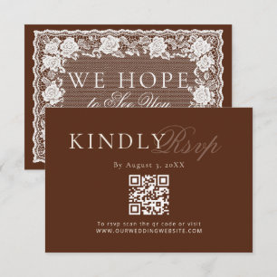 Antike Spitze Braunes Altes Geld Hochzeit QR Code RSVP Karte