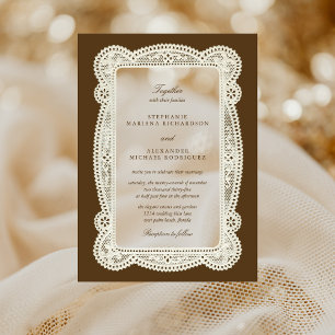 Antike Spitze Old Money Mocha Braune Hochzeit Acryleinladungen