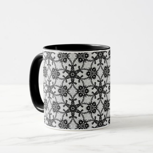 Antike Spitze - schwarz und weiß Tasse (Vorderseite Links)