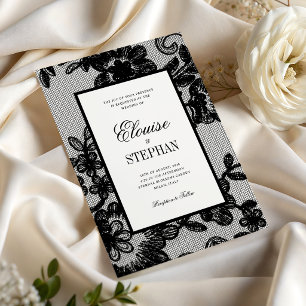 Antike Spitze Schwarz & Weiß Alte Florale Hochzeit Einladung