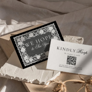 Antike Spitze Schwarz Weiß Deckchen QR-Code RSVP Karte
