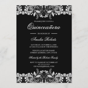 Antike Spitze Schwarz Weiße Quinceanera-Einladung Einladung