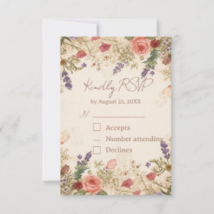 Antike Spitze und gepresste botanische RSVP-Karte RSVP Karte