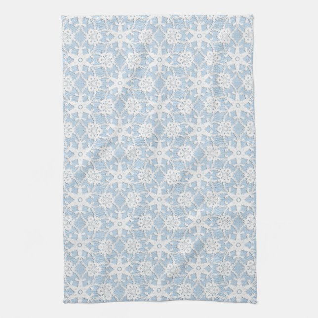 Antike Spitze - weiß und blau Handtuch (Vertikal)