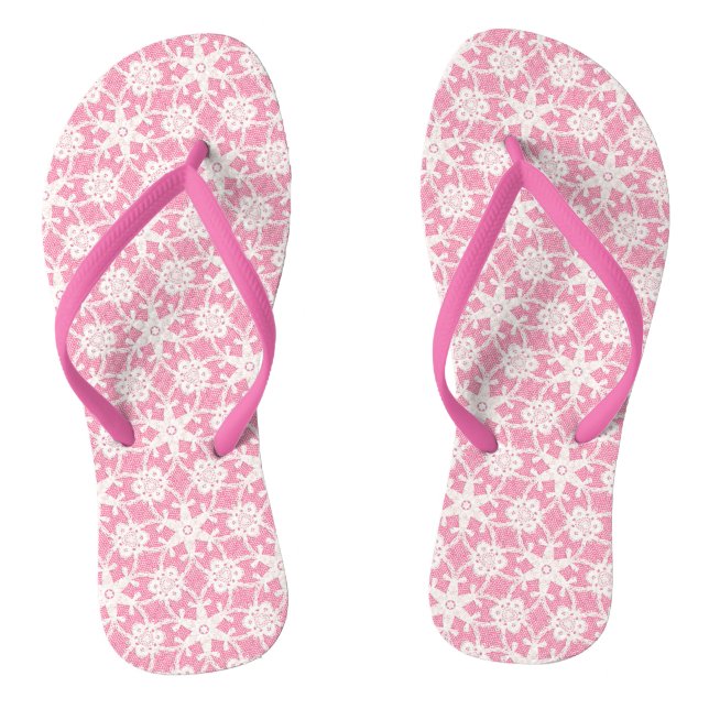 Antike Spitze - weiß und Rose pink Flip Flops (Fußbett)