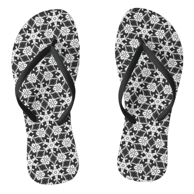 Antike Spitze - weiß und schwarz Flip Flops (Fußbett)