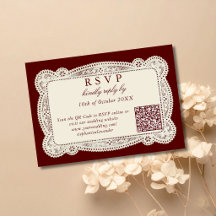 Antike Spitzen-Hochzeit RSVP-Karte in Burgunderrot