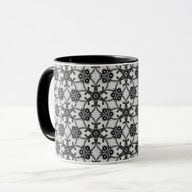 Antike Spitzen - Schwarz-Weiß-Tasse Tasse (Vorderseite Links)