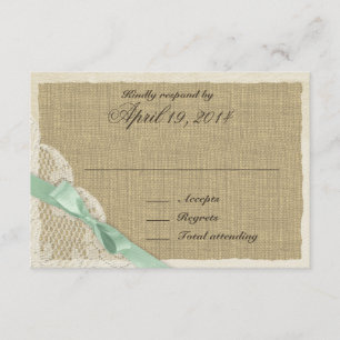 Antike Spitzen- und Minzländer-Antwortkarte RSVP Karte
