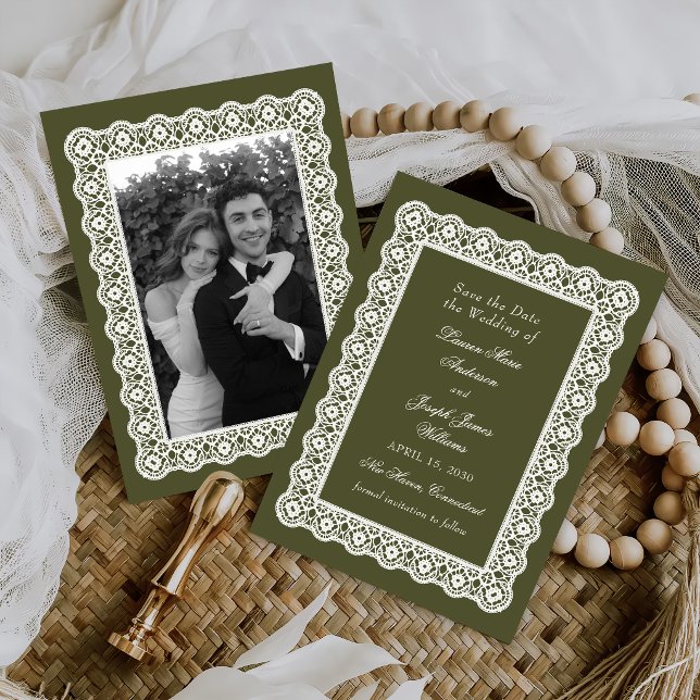 Antike Spitzendecke Grüne Hochzeit Save The Date (Von Creator hochgeladen)