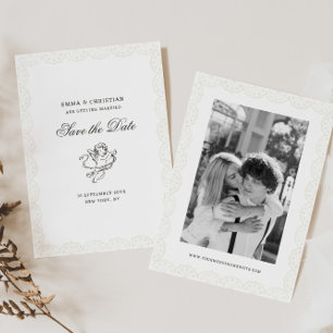 Antike Spitzengrenze Vintage Cherub Hochzeitsfoto Save The Date
