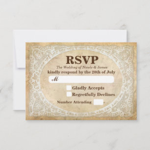 Antike Spitzenrahmen Rustikale Romantische Hochzei RSVP Karte