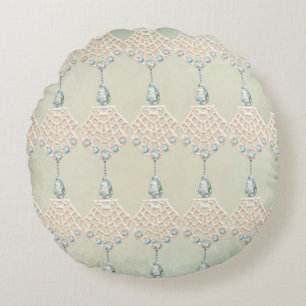 Antike Spitzenteel-Rhinstone-Cream-Victorian Rundes Kissen