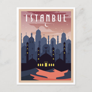 Antike Stadtansicht von Istanbul Türkei Halbmond Postkarte
