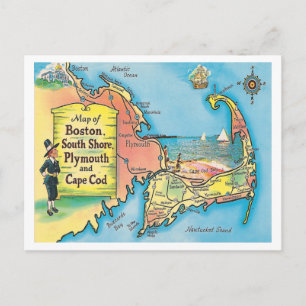 Antike Städtekarte von Massachusetts Postkarte