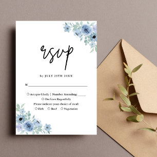 Antike Staubblaue Blumige Hochzeit RSVP Karte