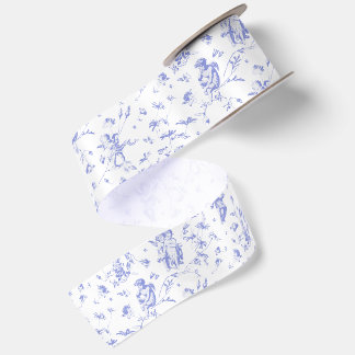 Antike staubblaue Cupid-Engel Blumen-Toile Satinband