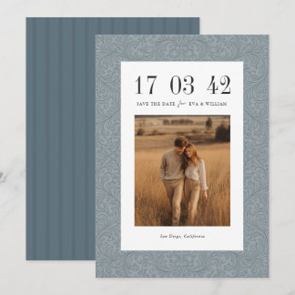 Antike staubblaue Damast-Foto-Hochzeit Save The Date