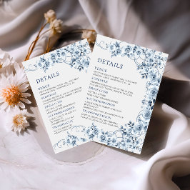 Antike, staubblaue florale Hochzeitsdetails Begleitkarte