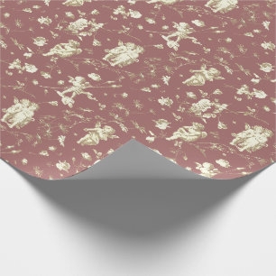 Antike Staubrose Beige Cupid Engel Blumen Toile Geschenkpapier