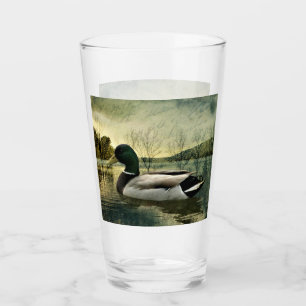 Antike Stockente verwitterte Postkarte Glas