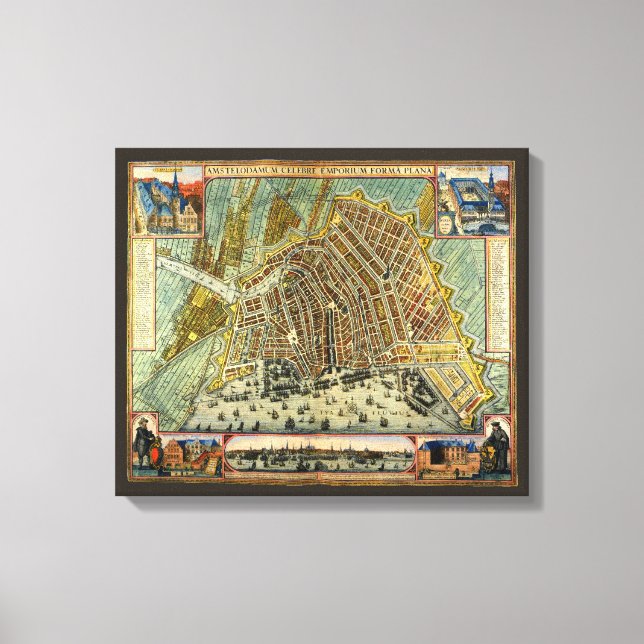 Antike Straßenkarte Amsterdam, Niederlande Leinwanddruck (Vorderseite)