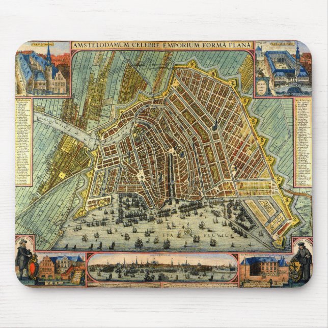 Antike Straßenkarte Amsterdam, Niederlande Mousepad (Vorne)