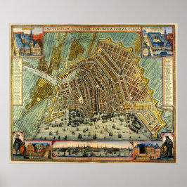Antike Straßenkarte Amsterdam, Niederlande Poster