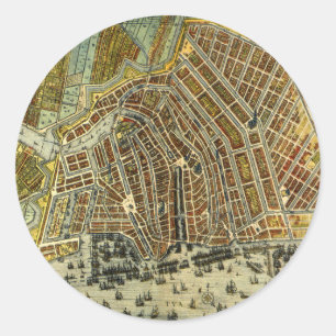 Antike Straßenkarte von Amsterdam, Niederlande Runder Aufkleber