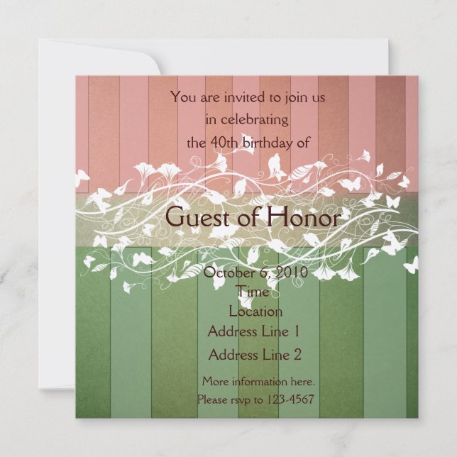 Antike Streifen Rosa Grüne Party Einladung (Vorderseite)