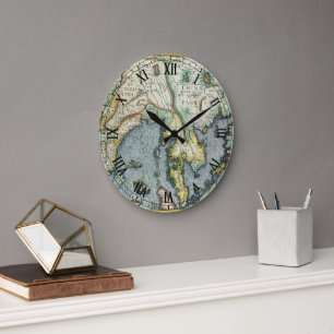 Antike südostasiatische Karte von Mercator / Hondi Große Wanduhr