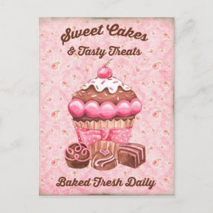 Antike Süßigkeiten niedliche Bonbons Cupcake Postk Postkarte