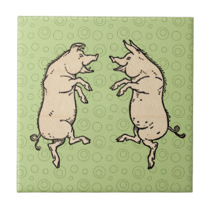 Antike tanzende Schweine: Whimsical Vintage Piggy Fliese