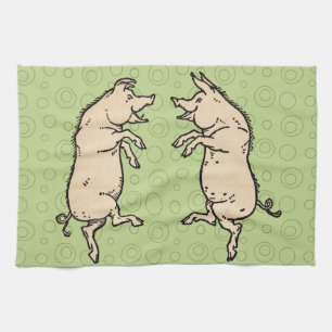 Antike tanzende Schweine: Whimsical Vintage Piggy  Handtuch