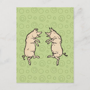 Antike tanzende Schweine: Whimsical Vintage Piggy Postkarte