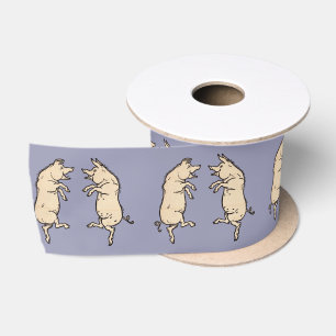 Antike tanzende Schweine: Whimsical Vintage Piggy  Satinband