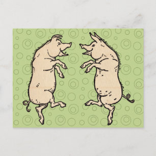 Antike tanzende Schweine: Whimsical Vintage Schwei Postkarte