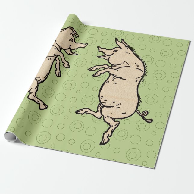 Antike Tanzschweine: Whimsical Vintag Piggy Jig Geschenkpapier (Ungerollt)
